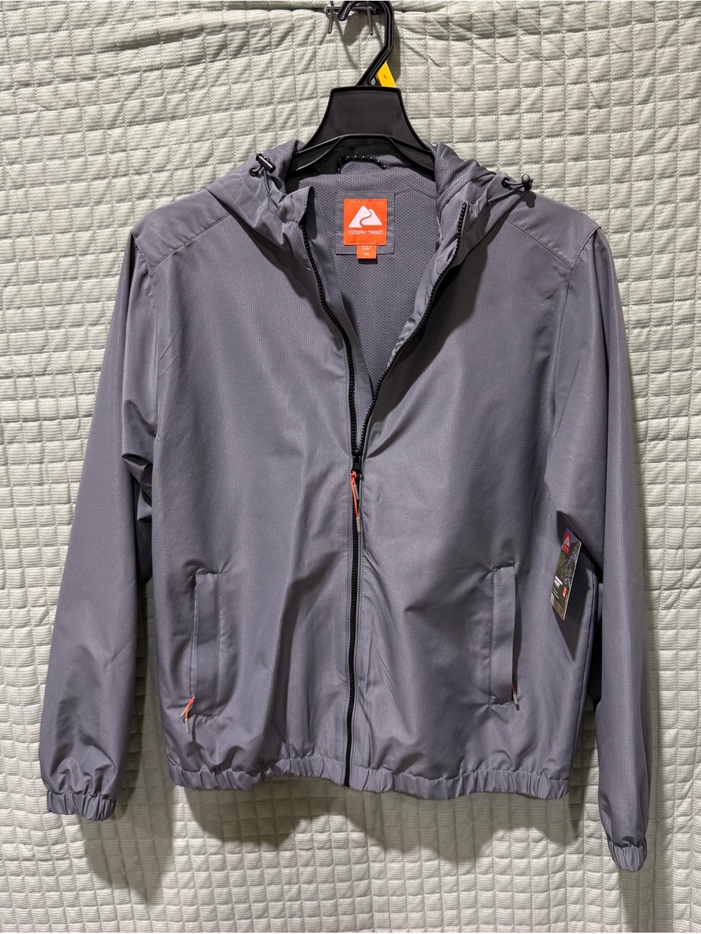 Ozark Trail Men's Gray Hooded Windbreaker Rain Jacket Water resistant
